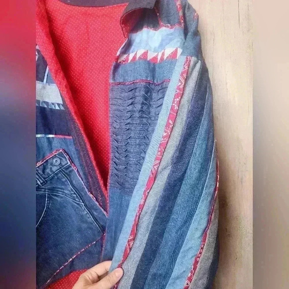 Vintage 90s Hand Made Patchwork Denim Jacket Size LG Women's - Picture 8 of 15